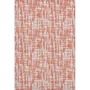 Photo of Coral Ivory And Blush Abstract Geometric Washable Area Rug With UV Protection