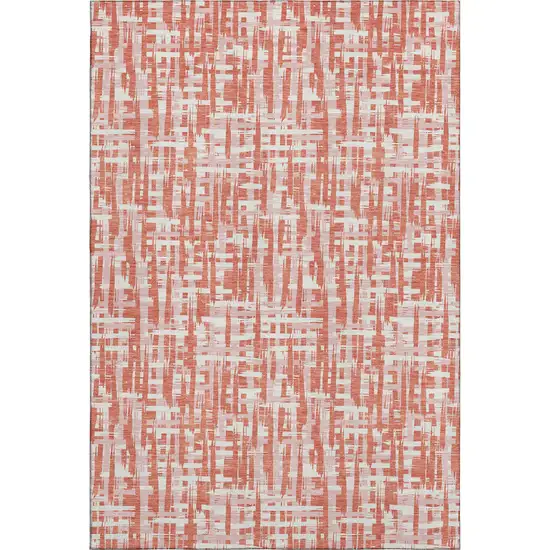 Coral Ivory And Blush Abstract Geometric Washable Area Rug With UV Protection Photo 1