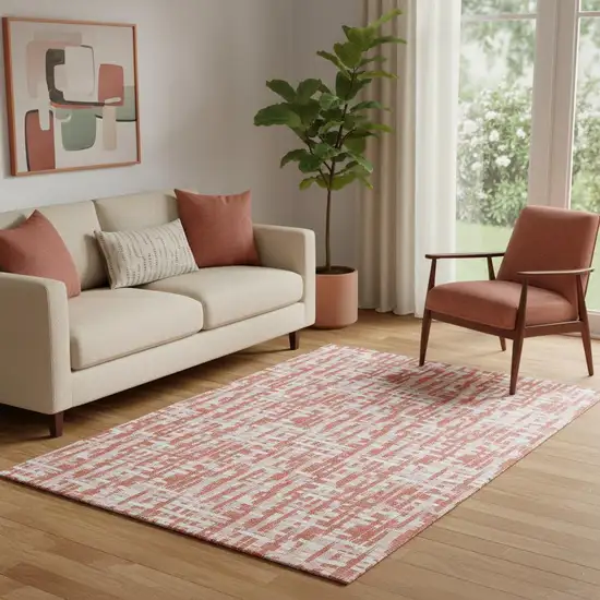 Coral Ivory And Blush Abstract Geometric Washable Area Rug With UV Protection Photo 2