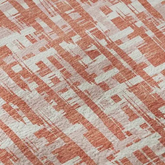 Coral Ivory And Blush Abstract Geometric Washable Area Rug With UV Protection Photo 9
