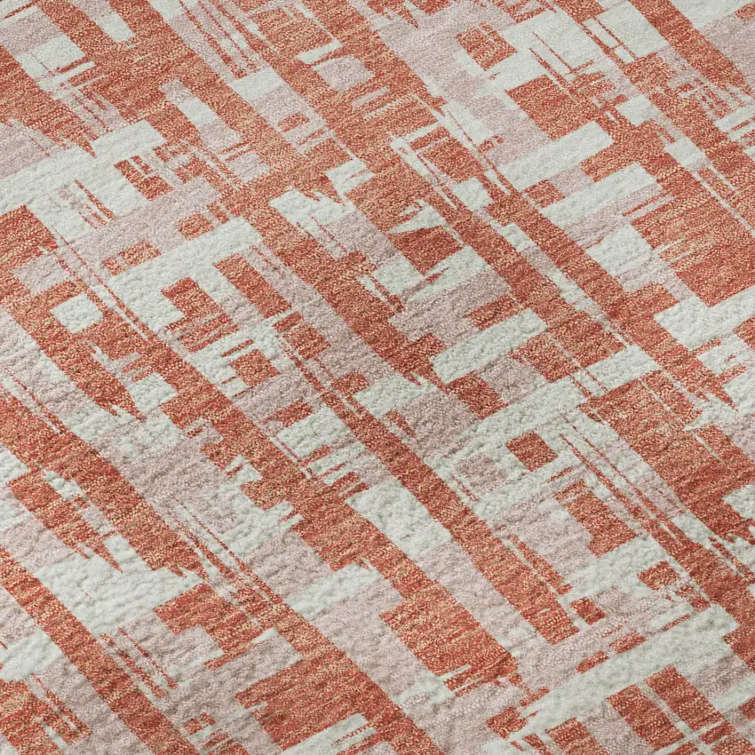 Coral Ivory And Blush Abstract Geometric Washable Area Rug With UV Protection Photo 9
