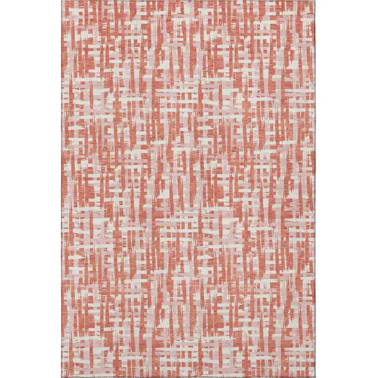 Coral Ivory And Blush Abstract Geometric Washable Area Rug With UV Protection Photo 3