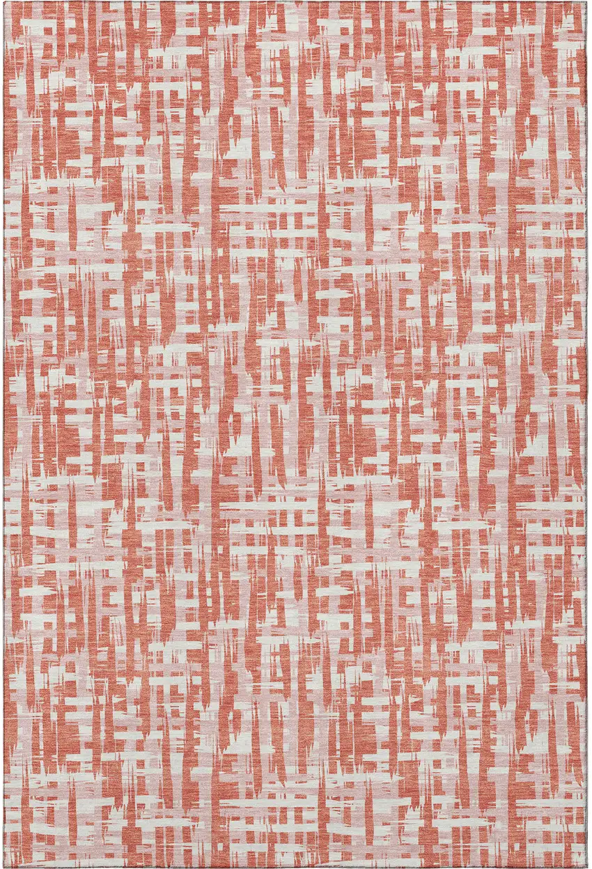 Coral Ivory And Blush Abstract Geometric Washable Area Rug With UV Protection Photo 3
