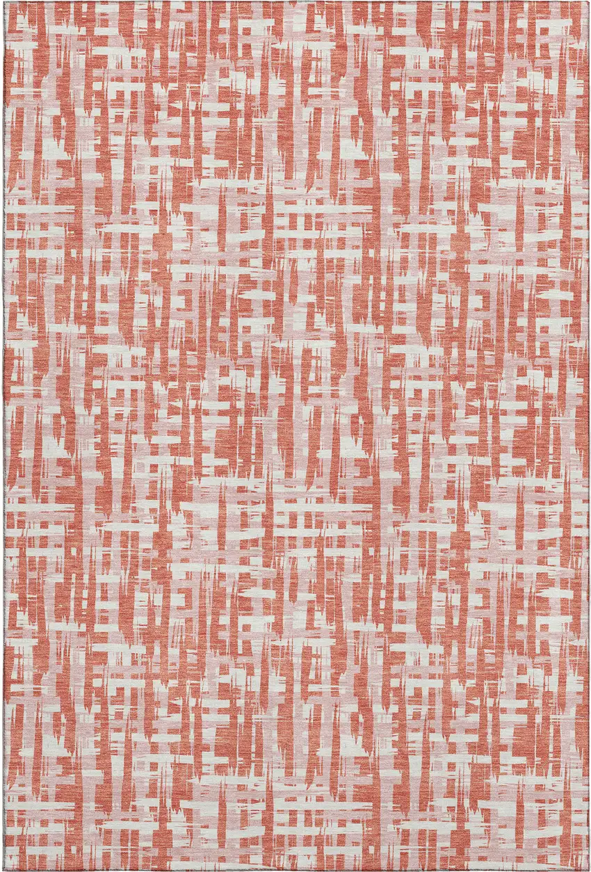 Coral Ivory And Blush Abstract Geometric Washable Area Rug With UV Protection Photo 1