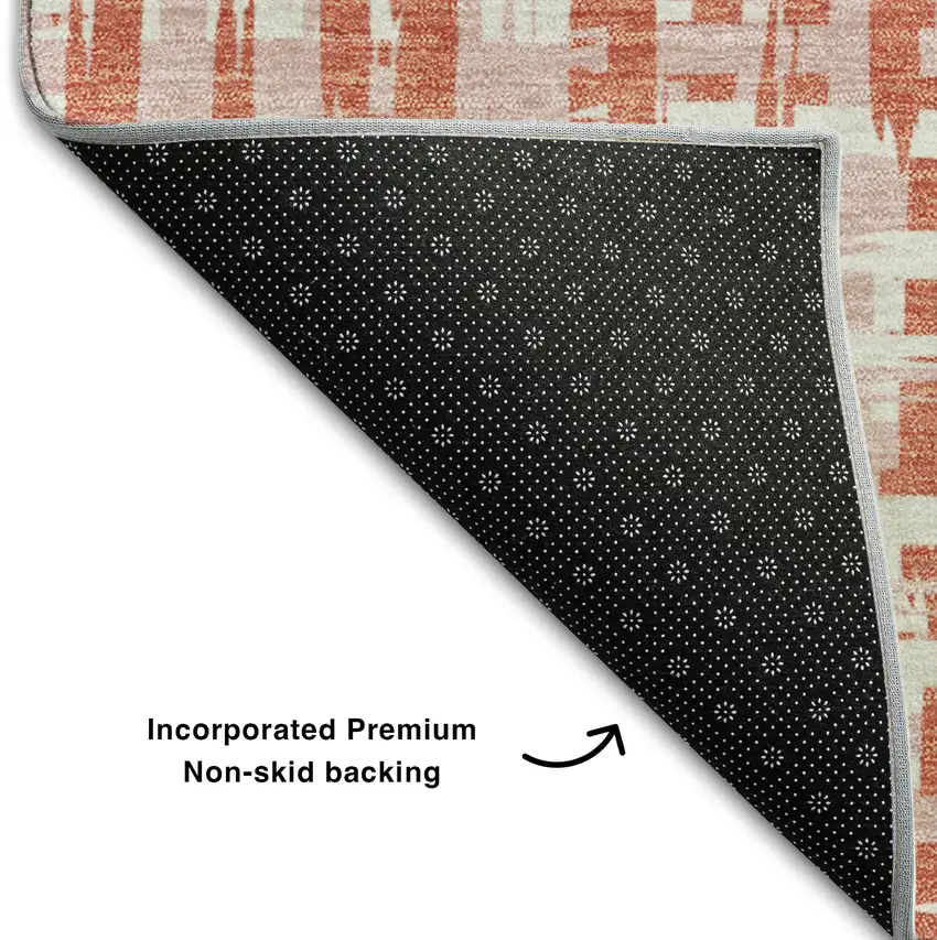 Coral Ivory And Blush Abstract Geometric Washable Area Rug With UV Protection Photo 6