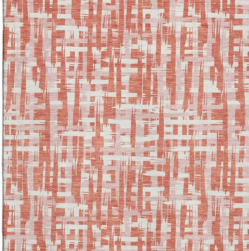 Coral Ivory And Blush Abstract Geometric Washable Area Rug With UV Protection Photo 3