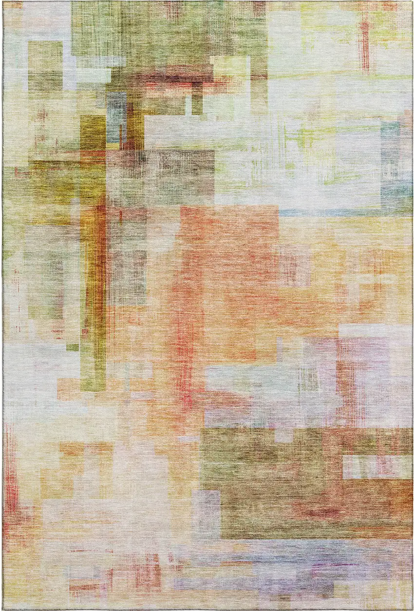 Coral Ivory And Gold Abstract Geometric Washable Area Rug With UV Protection Photo 5