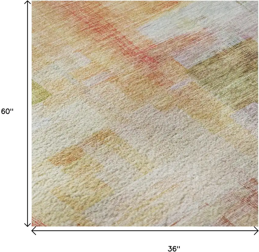 Coral Ivory And Gold Abstract Geometric Washable Area Rug With UV Protection Photo 9