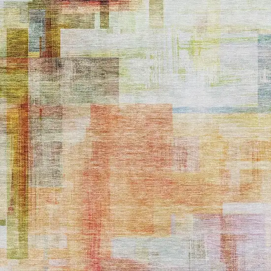 Coral Ivory And Gold Abstract Geometric Washable Area Rug With UV Protection Photo 3