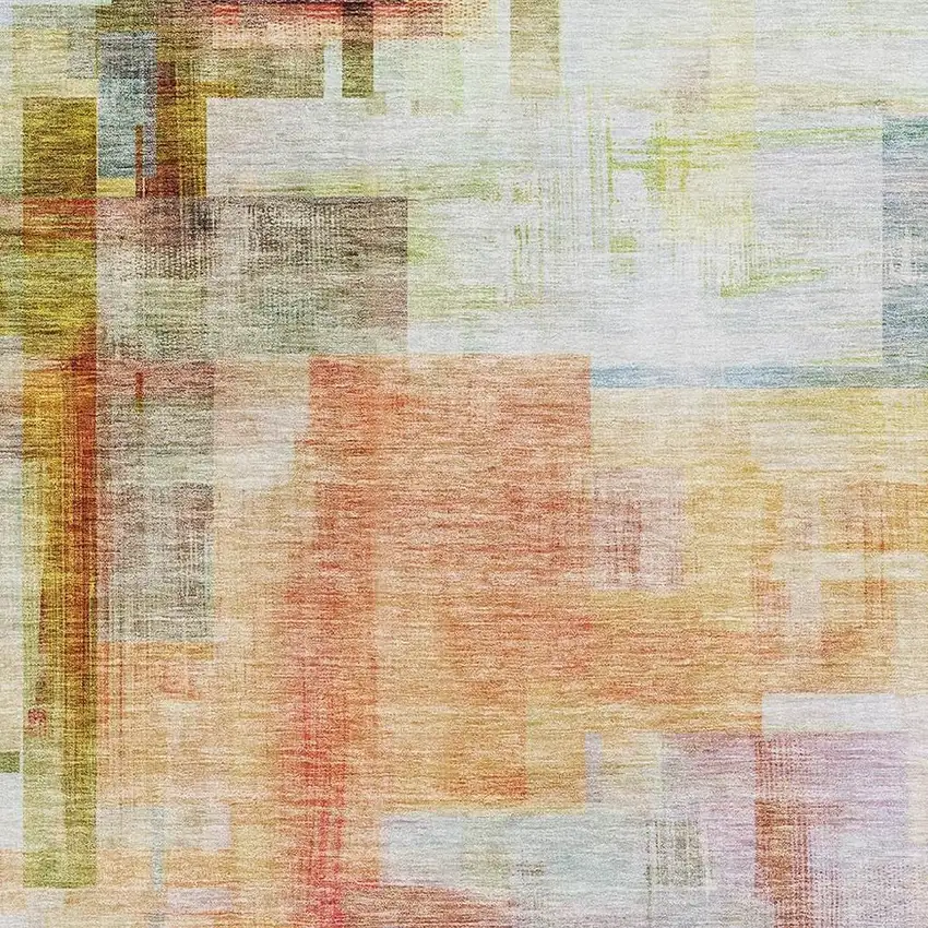 Coral Ivory And Gold Abstract Geometric Washable Area Rug With UV Protection Photo 3