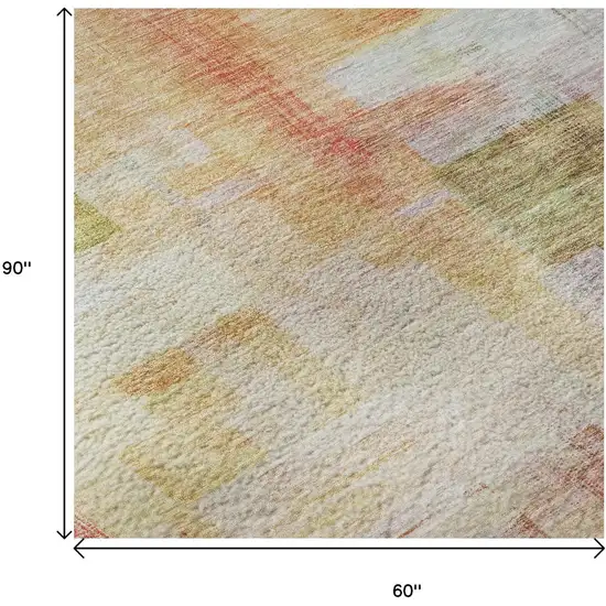 Coral Ivory And Gold Abstract Geometric Washable Area Rug With UV Protection Photo 9