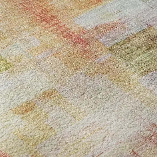 Coral Ivory And Gold Abstract Geometric Washable Area Rug With UV Protection Photo 1