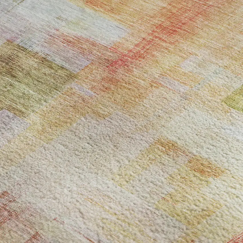 Coral Ivory And Gold Abstract Geometric Washable Area Rug With UV Protection Photo 3