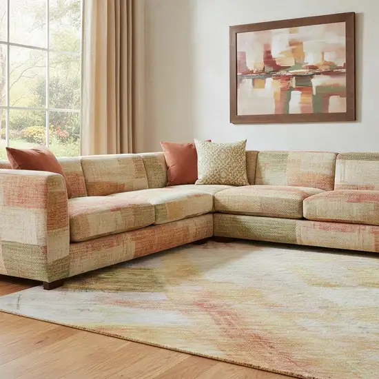 Coral Ivory And Gold Abstract Geometric Washable Area Rug With UV Protection Photo 2