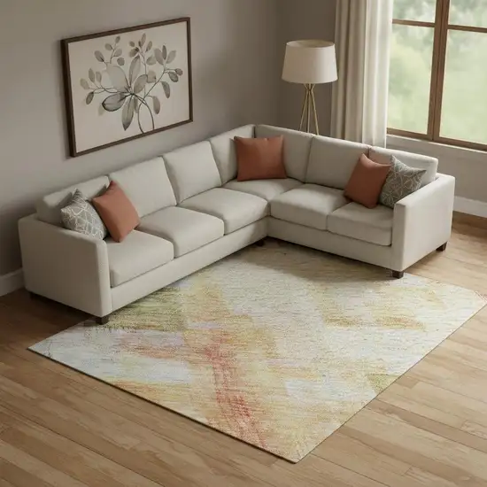 Coral Ivory And Gold Abstract Geometric Washable Area Rug With UV Protection Photo 2