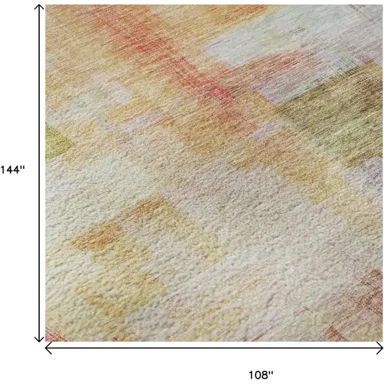 Coral Ivory And Gold Abstract Geometric Washable Area Rug With UV Protection Photo 9