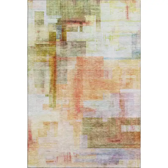 Coral Ivory And Gold Abstract Geometric Washable Area Rug With UV Protection Photo 5
