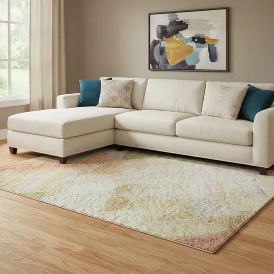 Coral Ivory And Gold Abstract Geometric Washable Area Rug With UV Protection Photo 2