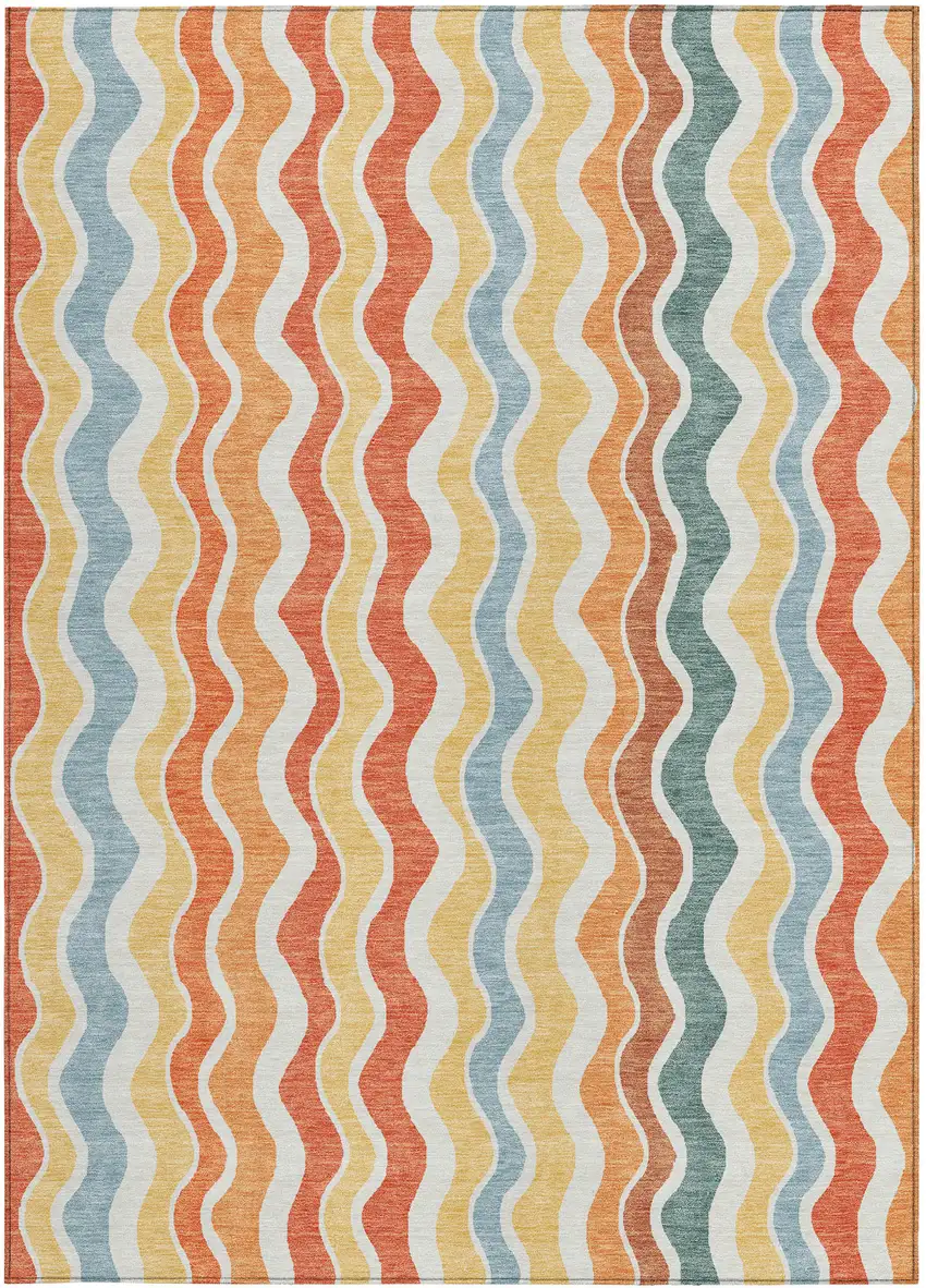 Coral Ivory And Gold Striped Washable Indoor Outdoor Area Rug Photo 4