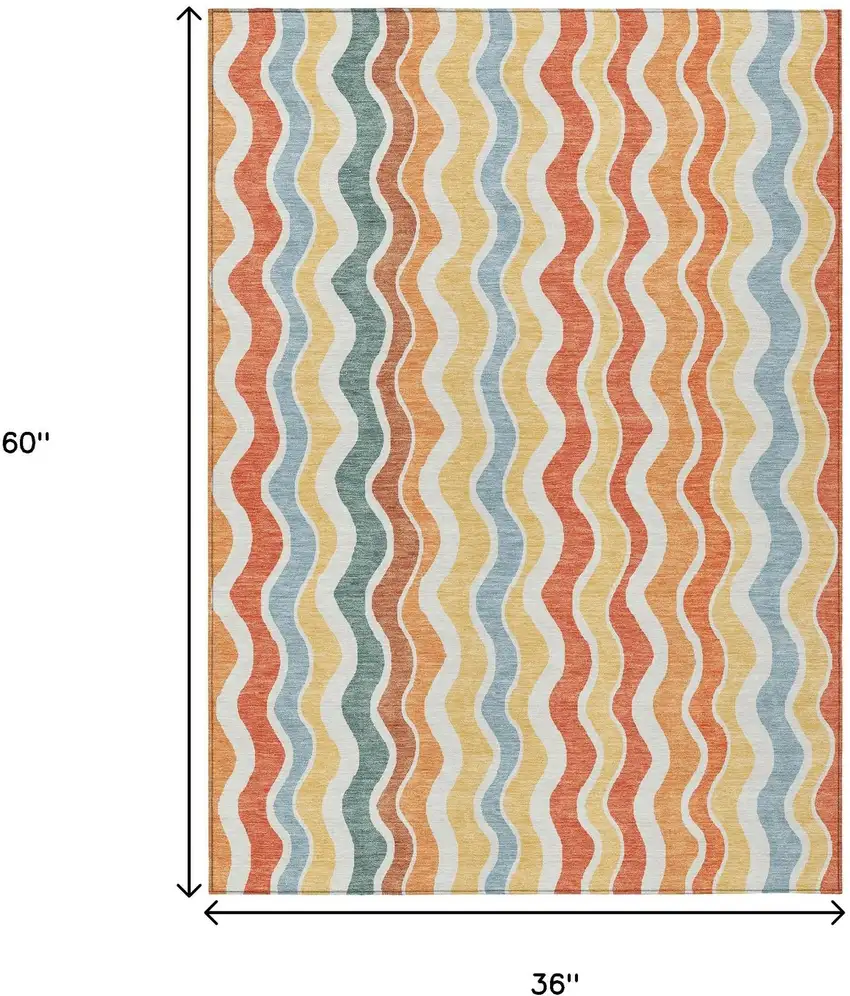Coral Ivory And Gold Striped Washable Indoor Outdoor Area Rug Photo 3