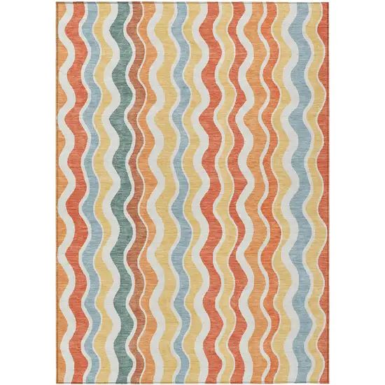 Coral Ivory And Gold Striped Washable Indoor Outdoor Area Rug Photo 2