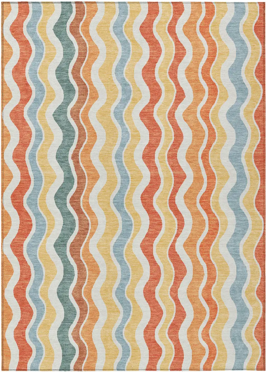 Coral Ivory And Gold Striped Washable Indoor Outdoor Area Rug Photo 2