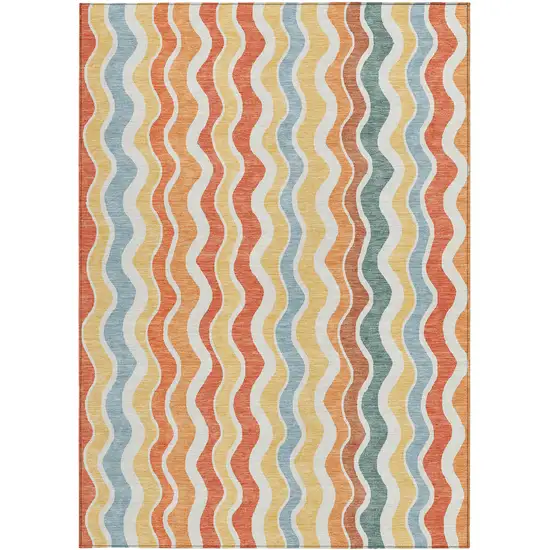Coral Ivory And Gold Striped Washable Indoor Outdoor Area Rug Photo 4