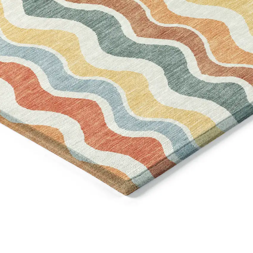 Coral Ivory And Gold Striped Washable Indoor Outdoor Area Rug Photo 5