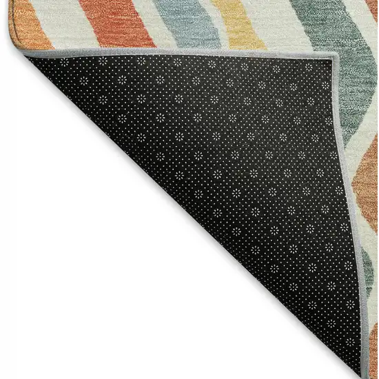 Coral Ivory And Gold Striped Washable Indoor Outdoor Area Rug Photo 5