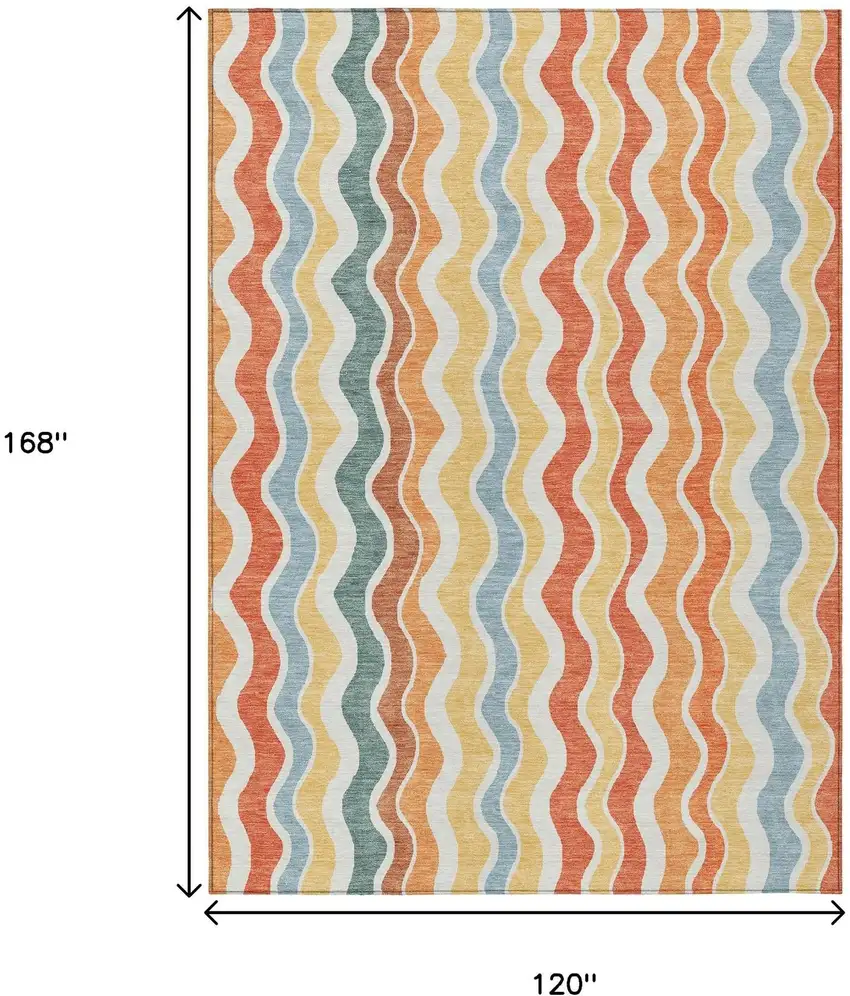 Coral Ivory And Gold Striped Washable Indoor Outdoor Area Rug Photo 3