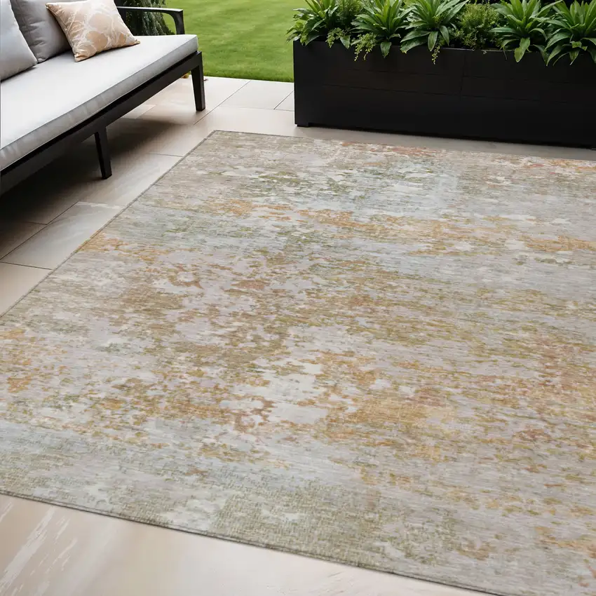 Coral Ivory And Gray Abstract Washable Indoor Outdoor Area Rug Photo 2