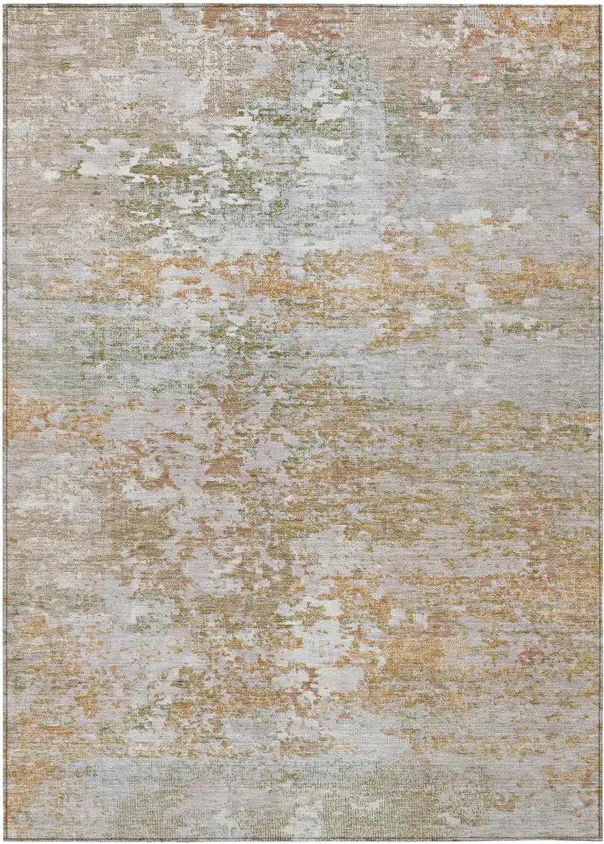 Coral Ivory And Gray Abstract Washable Indoor Outdoor Area Rug Photo 1