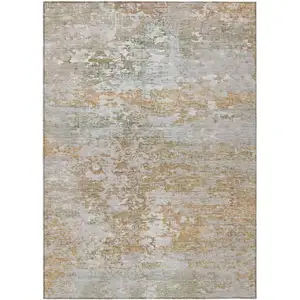 Photo of Coral Ivory And Gray Abstract Washable Indoor Outdoor Area Rug