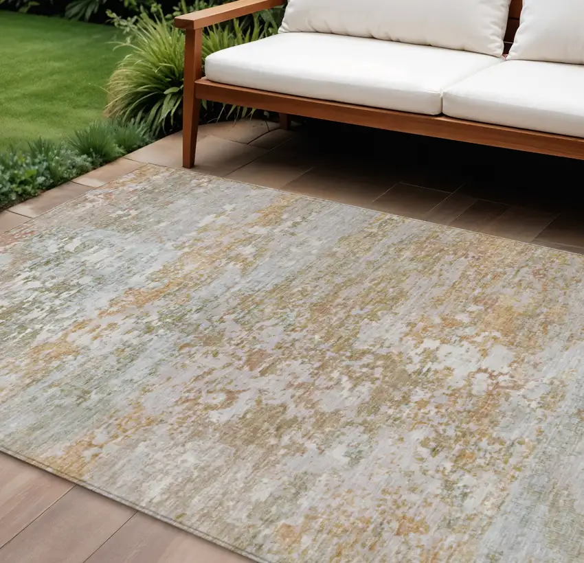 Coral Ivory And Gray Abstract Washable Indoor Outdoor Area Rug Photo 2