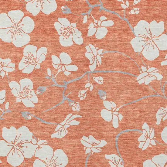 Coral Ivory And Gray Floral Washable Indoor Outdoor Area Rug Photo 7