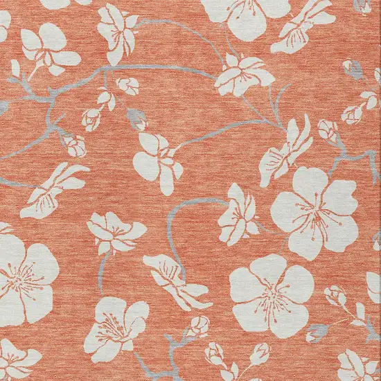 Coral Ivory And Gray Floral Washable Indoor Outdoor Area Rug Photo 7