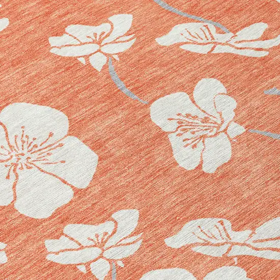Coral Ivory And Gray Floral Washable Indoor Outdoor Area Rug Photo 6