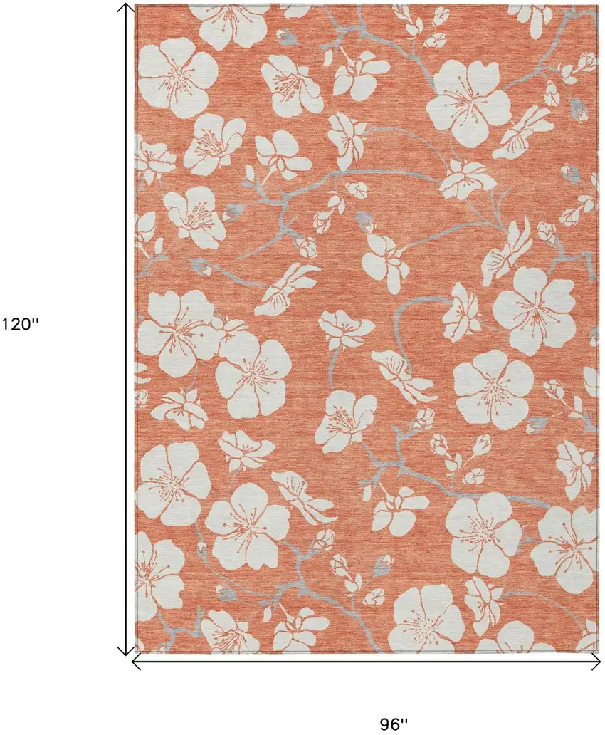 Coral Ivory And Gray Floral Washable Indoor Outdoor Area Rug Photo 3