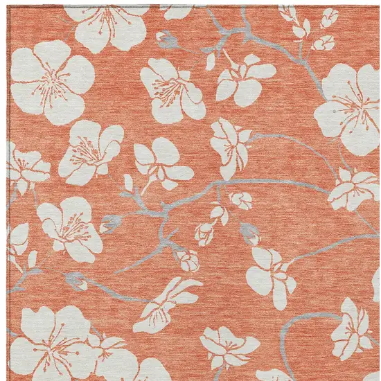 Coral Ivory And Gray Floral Washable Indoor Outdoor Area Rug Photo 7