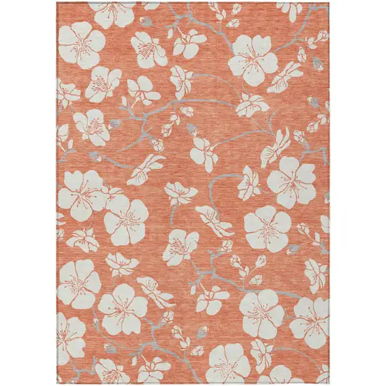 Coral Ivory And Gray Floral Washable Indoor Outdoor Area Rug Photo 2