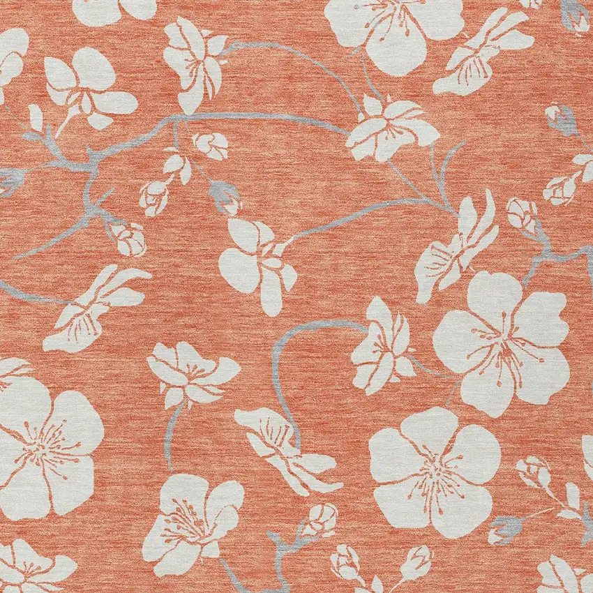 Coral Ivory And Gray Floral Washable Indoor Outdoor Area Rug Photo 7
