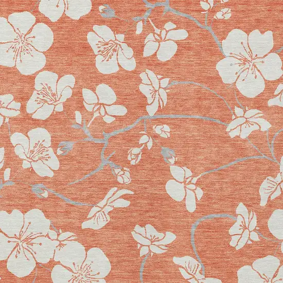 Coral Ivory And Gray Floral Washable Indoor Outdoor Area Rug Photo 7