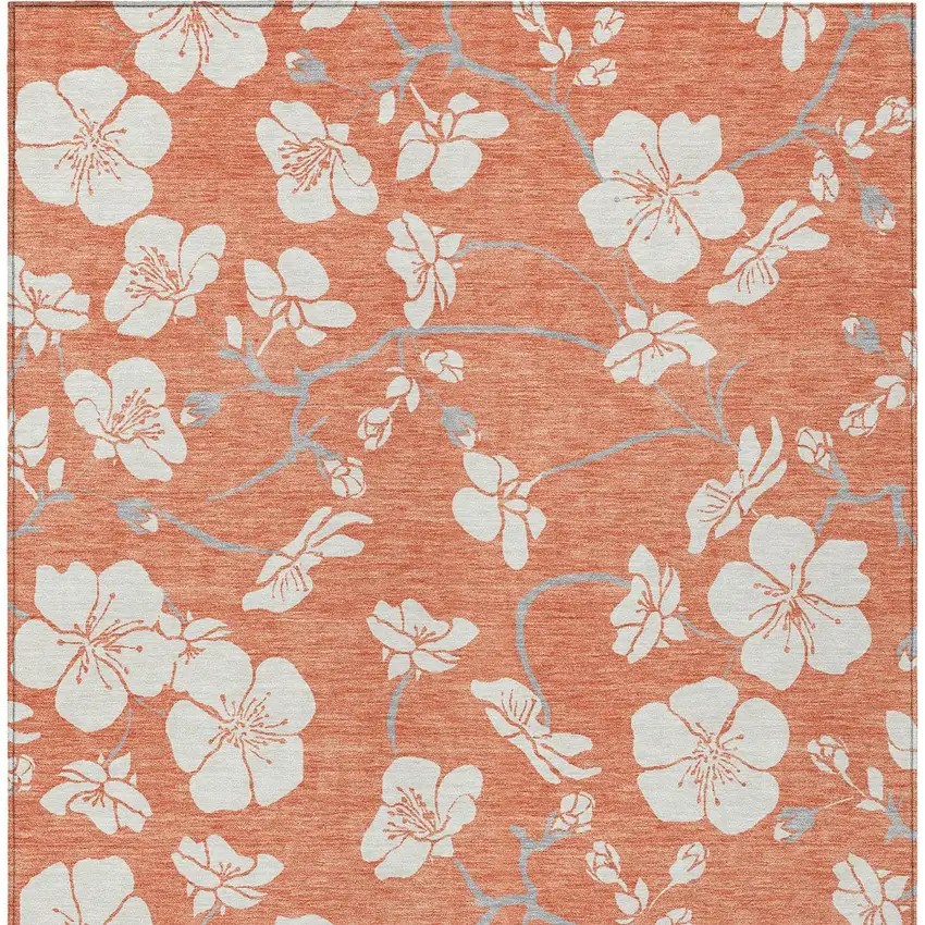 Coral Ivory And Gray Floral Washable Indoor Outdoor Area Rug Photo 8