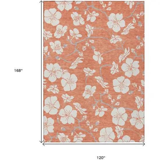 Coral Ivory And Gray Floral Washable Indoor Outdoor Area Rug Photo 3