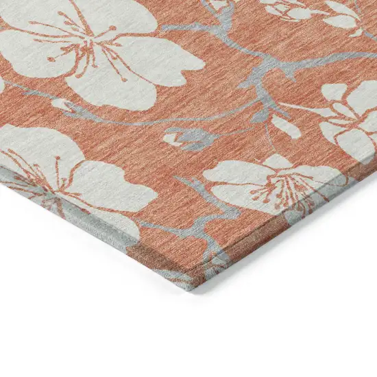 Coral Ivory And Gray Floral Washable Indoor Outdoor Area Rug Photo 5