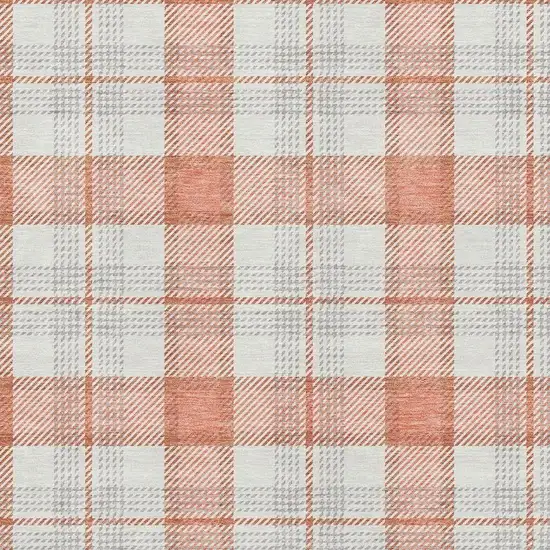 Coral Ivory And Gray Plaid Washable Area Rug With UV Protection Photo 2