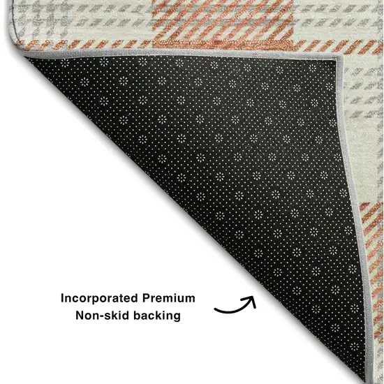 Coral Ivory And Gray Plaid Washable Area Rug With UV Protection Photo 6