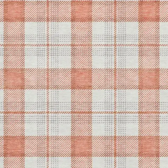 Coral Ivory And Gray Plaid Washable Area Rug With UV Protection Photo 2