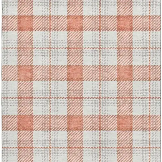 Coral Ivory And Gray Plaid Washable Area Rug With UV Protection Photo 3