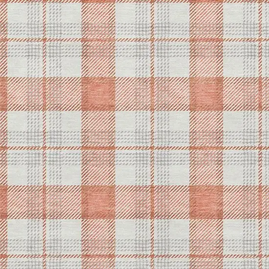 Coral Ivory And Gray Plaid Washable Area Rug With UV Protection Photo 2